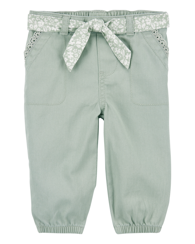 Baby Belted Eyelet Joggers - Green, image 1 of 4 slides