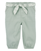 Baby Belted Eyelet Joggers - Green, image 1 of 4 slides