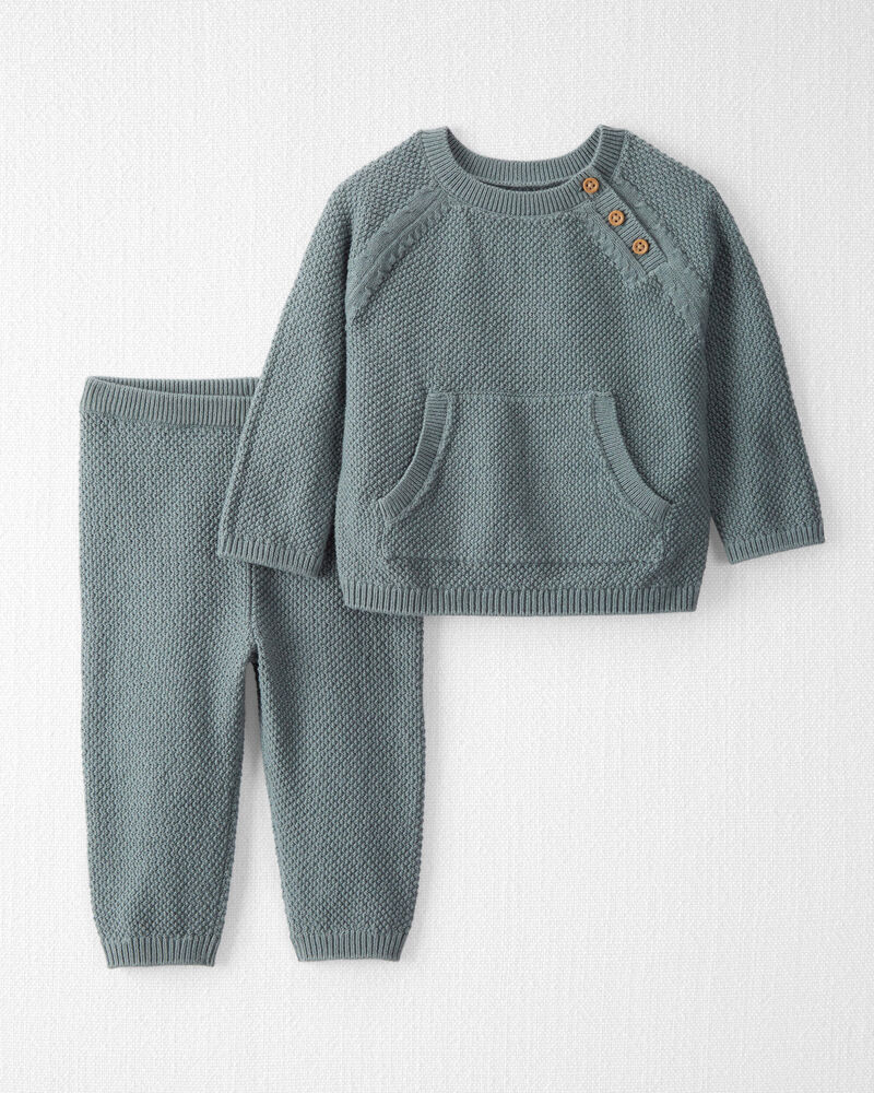 Baby Organic Cotton Sweater Knit Pullover Set in Aqua Slate, image 1 of 5 slides