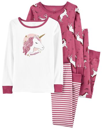 Kid 4-Piece Unicorn 100% Snug Fit Cotton Pajamas, 