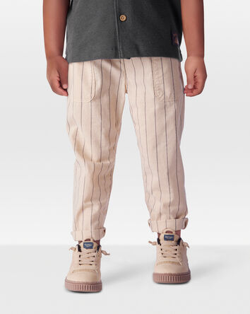 Toddler Striped Pull-On Cotton Pants - Tan, 