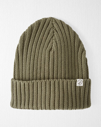 Toddler Organic Cotton Ribbed Knit Beanie in Olive, 