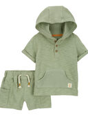 Green - Baby 2-Piece Slub Jersey Hooded Tee & Short Set