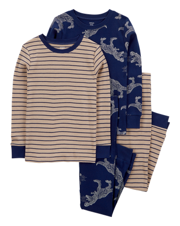 Kid 4-Piece Striped Dinosaur Pajamas, 