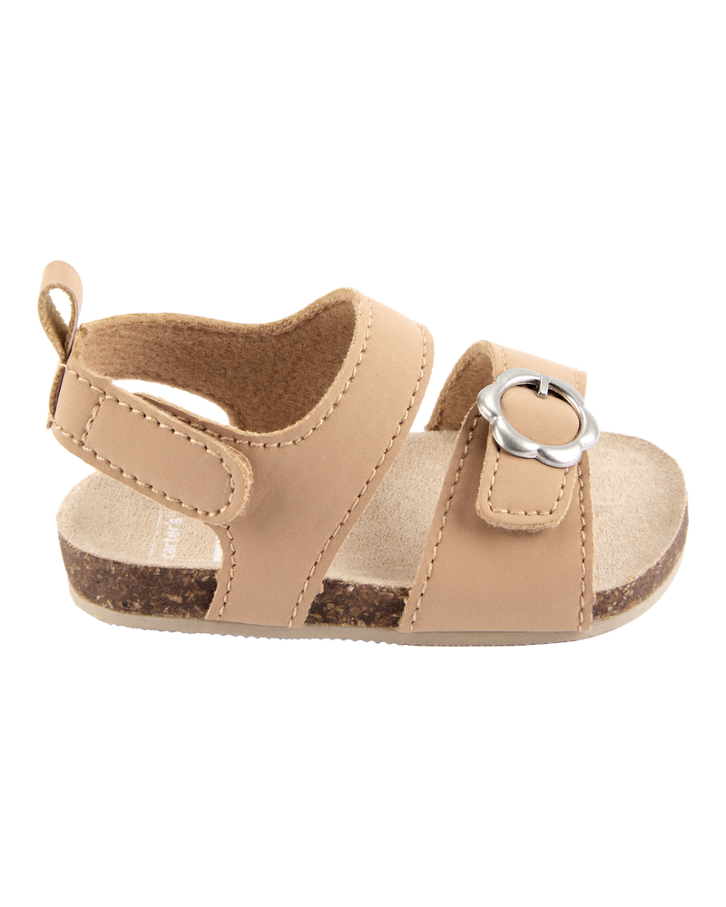 Baby Floral Buckle Faux Cork Sandals - Brown, image 2 of 7 slides