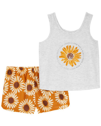 Kid 2-Piece Sunflower Loose Fit Pajama Set, 