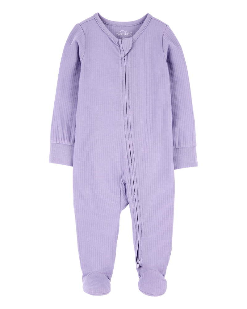 Baby Girl Solid 2-Way Zip PurelySoft Sleep & Play Pajamas - Purple, image 1 of 6 slides