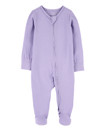 Baby Girl Solid 2-Way Zip PurelySoft Sleep & Play Pajamas - Purple, 