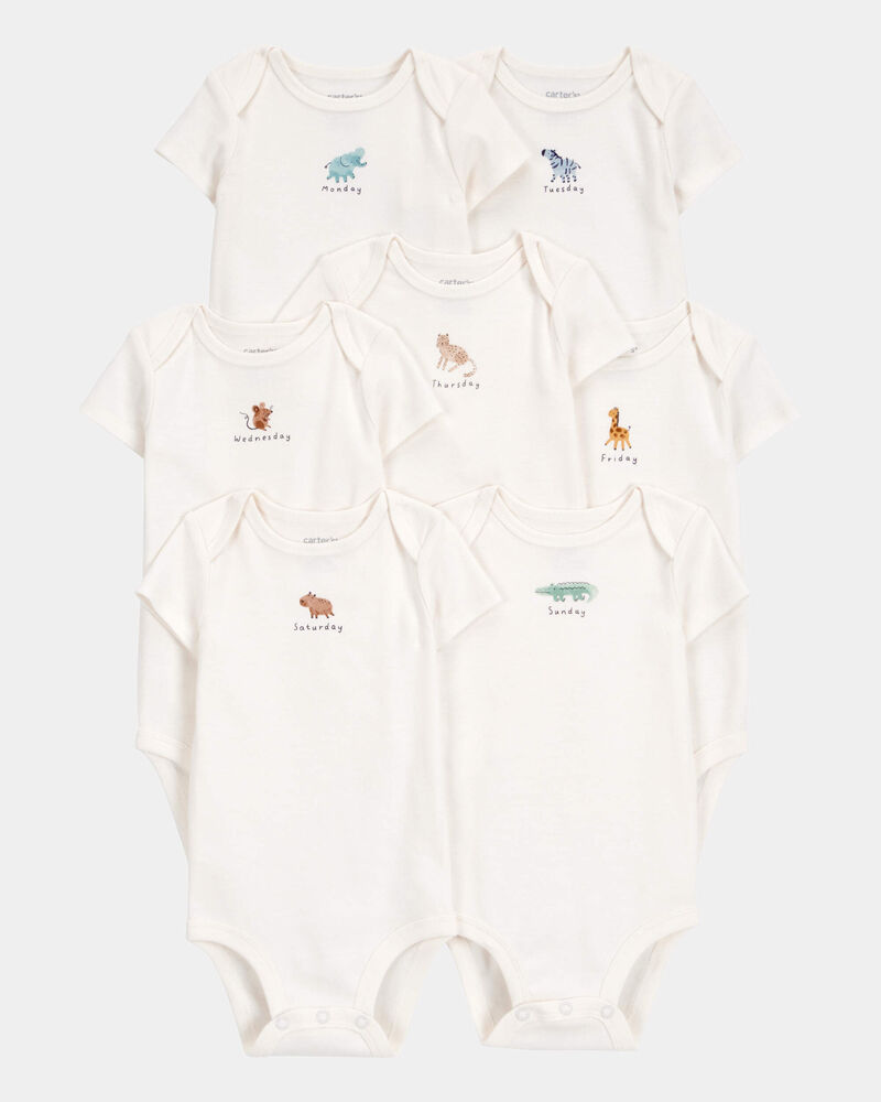 Baby 7-Pack Days Of The Week Short-Sleeve Cotton Bodysuits - Ivory, image 1 of 9 slides