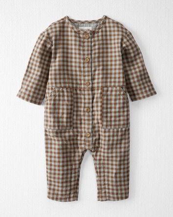 Baby Organic Cotton Gauze Button-Front Jumpsuit in Gingham, 