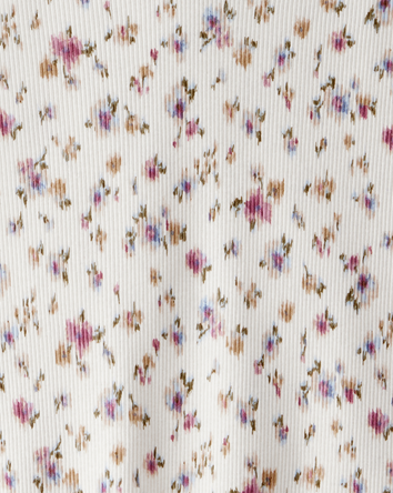 Kid Ribbed Floral Print Short-Sleeve Shirt - Cream, 
