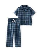 Kid 2-Piece Plaid Loose Fit Coat-Style Pajamas - Navy, image 1 of 4 slides