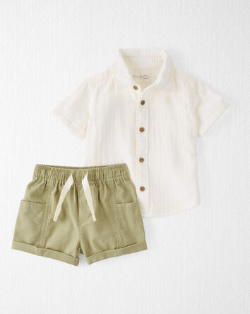 Baby Button-Front Shirt and Shorts Set Made with Organic Cotton, 