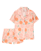 Girls Orange Print Loose Fit 2-Piece Pajamas - Orange, image 1 of 3 slides