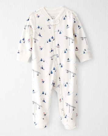 Baby Organic Cotton Sleep & Play Pajamas in Snowy Slopes Print, 