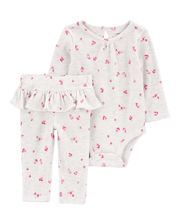 Baby 2-Piece Floral Valentine's Day Bodysuit Pant Set, 