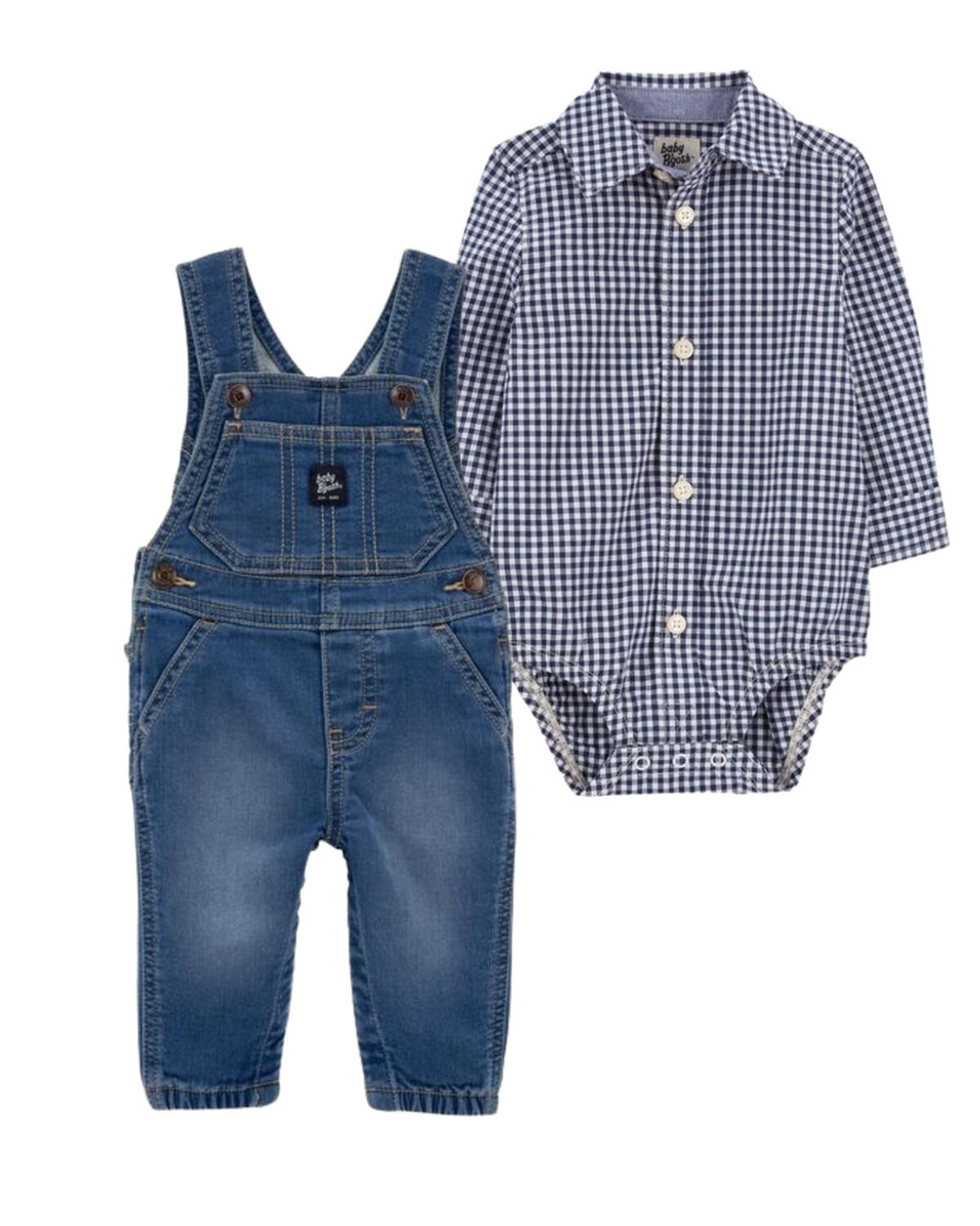 Bundle Baby ButtonFront Bodysuit and KnitLike Denim Overalls Set