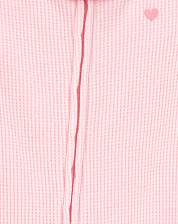 Baby Girl Heart Waffle Knit Footie 1-Piece Pajamas - Pink, 