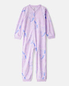 Girls Unicorn Print Loose Fit Long-Sleeve Zip-Up 1-Piece Pajamas - Purple, image 1 of 3 slides