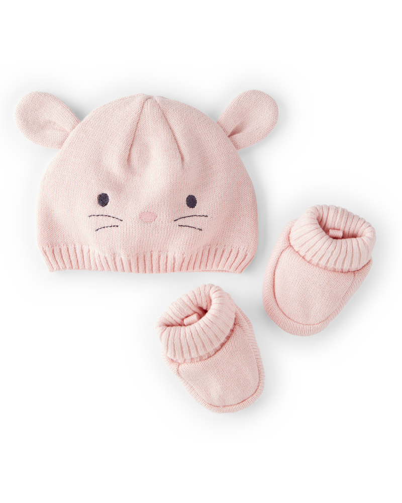 Baby 2-Pack Bunny Crochet Booties and Hat - Pink, image 1 of 2 slides