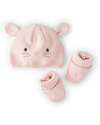 Baby 2-Pack Bunny Crochet Booties and Hat - Pink, image 1 of 2 slides