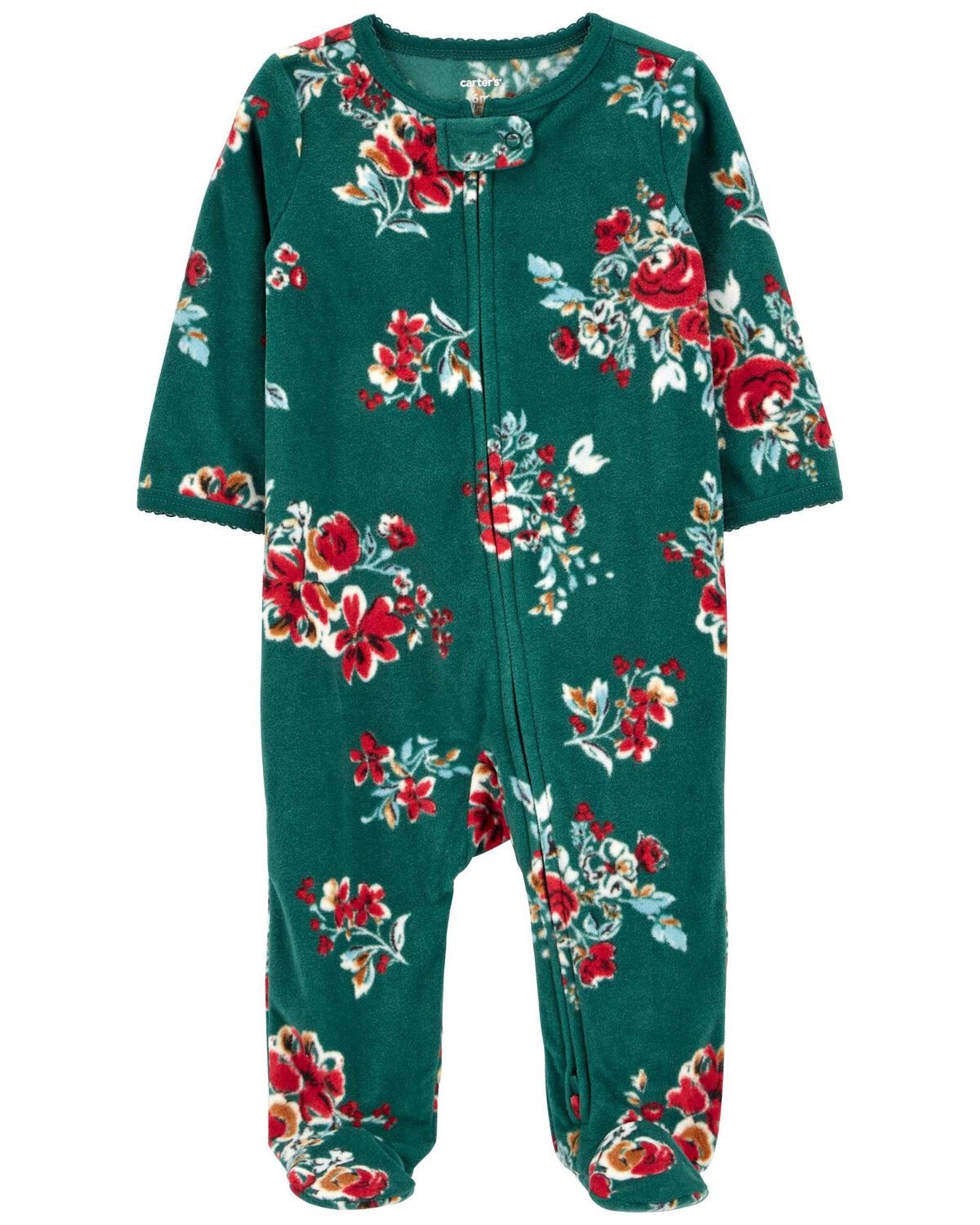 Green Baby Floral ZipUp Fleece Sleep & Play Pajamas