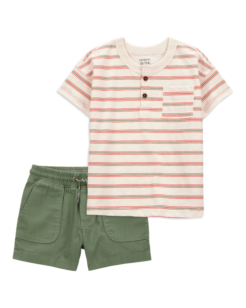Toddler 2-Piece Striped Slub Jersey Henley & Pull-On Shorts Set, image 1 of 6 slides