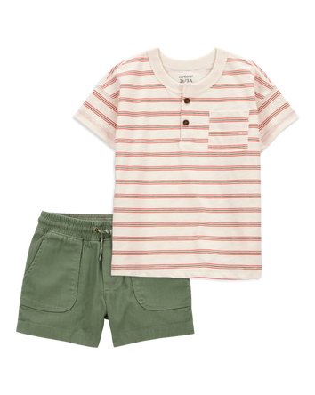 Toddler 2-Piece Striped Slub Jersey Henley & Pull-On Shorts Set, 