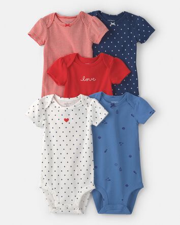 Baby Girl 5-Pack Beach Multipack Bodysuits - Red/White/Blue, 