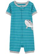 Toddler 1-Piece Striped Whale 100% Snug Fit Cotton Romper Pajamas, image 1 of 3 slides