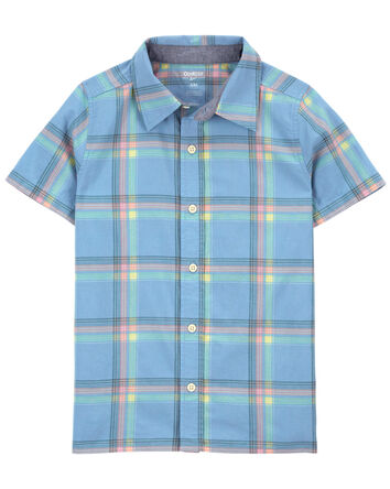 Kid Plaid Button-Front Short Sleeve Shirt, 