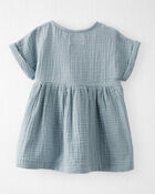Baby Organic Cotton Gauze Dress in Blue, image 2 of 6 slides