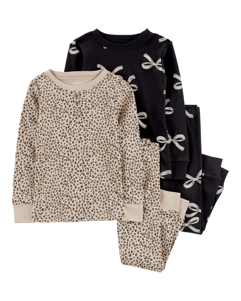 Toddler 4-Piece Leopard Print 100% Snug Fit Cotton Pajamas, image 1 of 3 slides