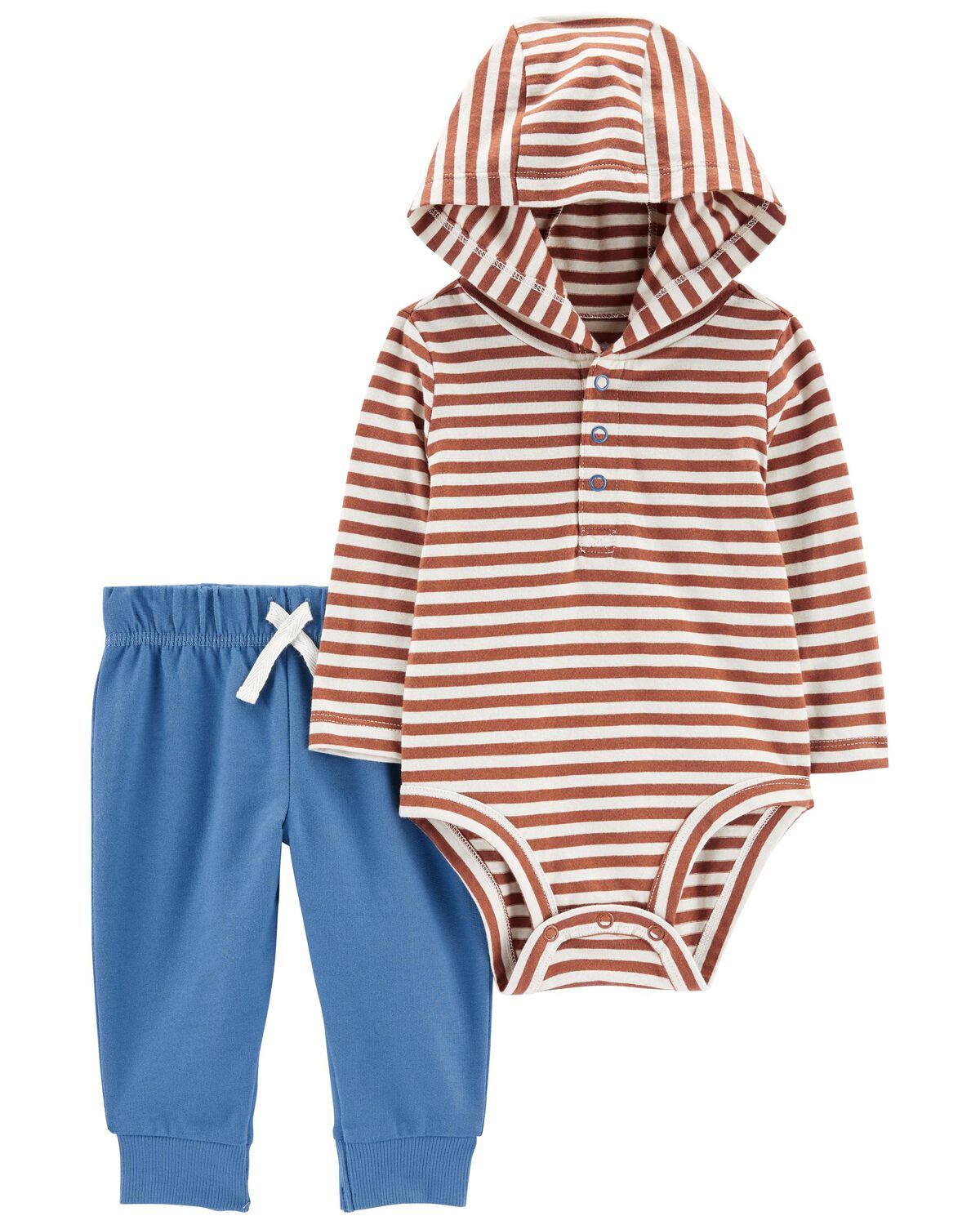 Brown/Blue Baby 2Piece Hooded Bodysuit Pant Set