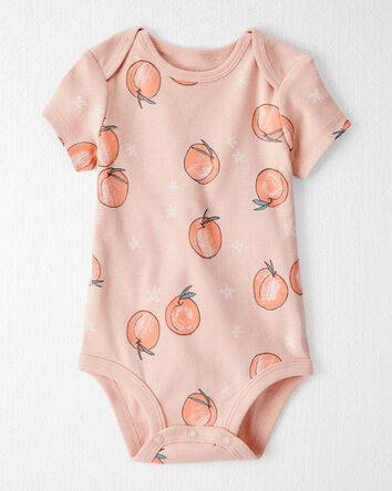 Baby Girl Organic Cotton Bodysuit in Peach Print, 