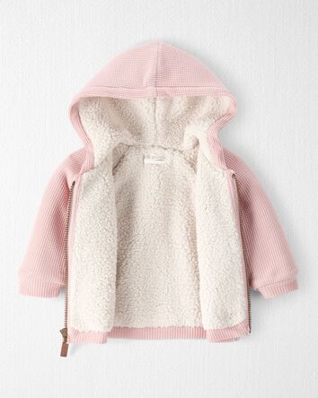 Baby Girl Recycled Sherpa Waffle Knit Hooded Jacket, 