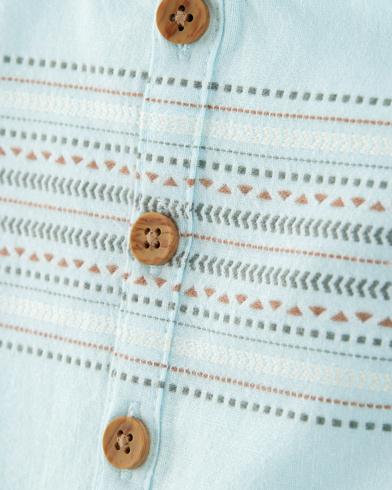 Baby Tribal Print Button-Front Romper - Blue, image 2 of 4 slides