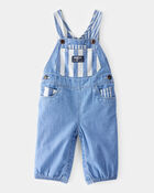 Baby Neutral Vintage Inspired Striped Chambray Overalls - Blue Wash, image 1 of 4 slides