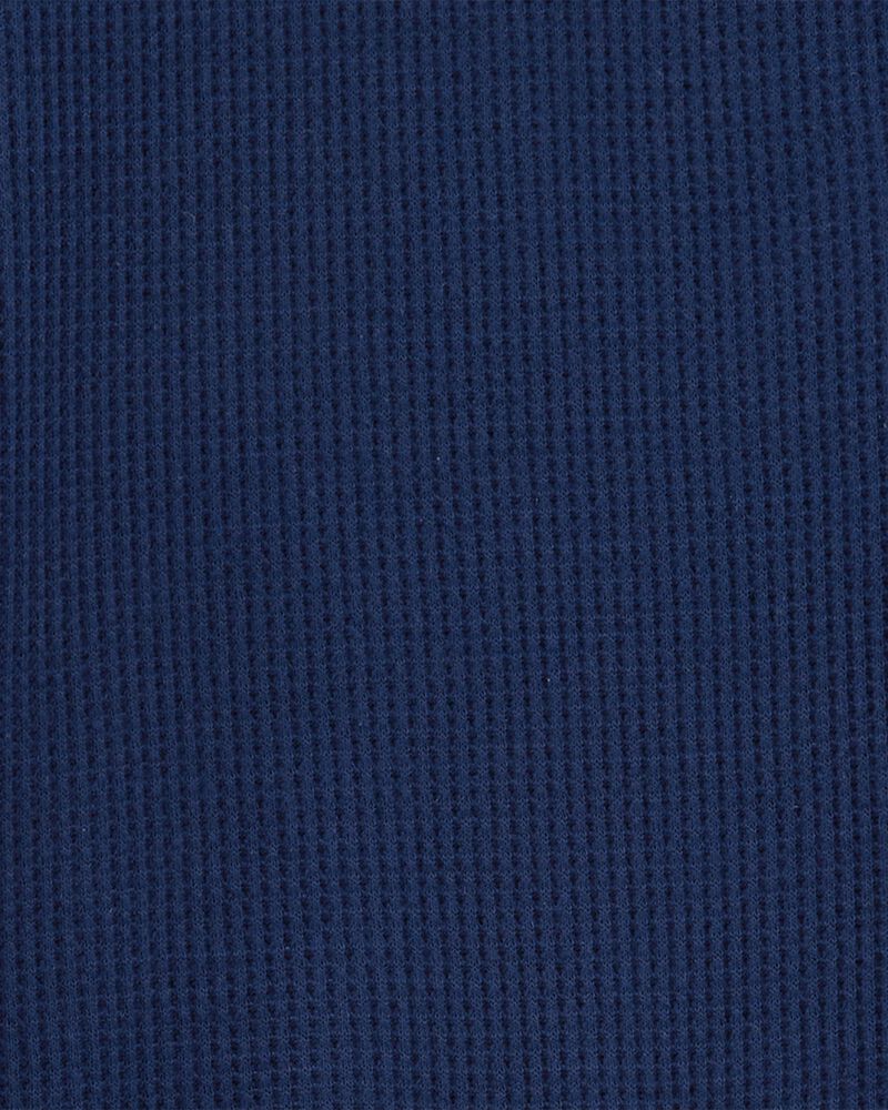 Boys Solid Loose Fit Waffle Knit 2-Piece Pajamas - Navy, image 2 of 3 slides