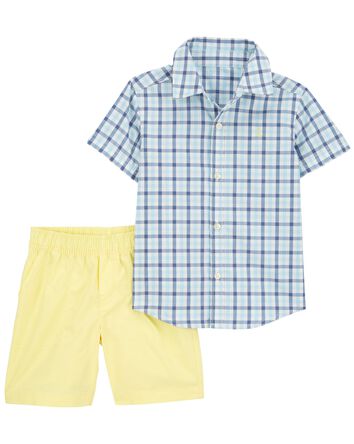 Toddler 2-Piece Plaid Button-Down Shirt & Short Set, 