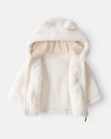 Baby Sherpa Hooded Long-Sleeve Sweater - White, 