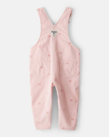 Baby Girl Bow Print Corduroy Overalls - Pink, 