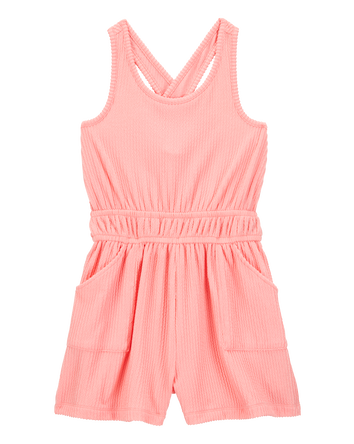 Kid Ribbed Textured Romper - Coral, 