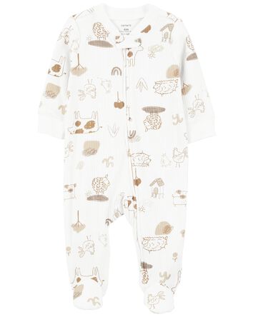 Baby Animals 2-Way Zip Cotton Blend Sleep & Play Pajamas, 