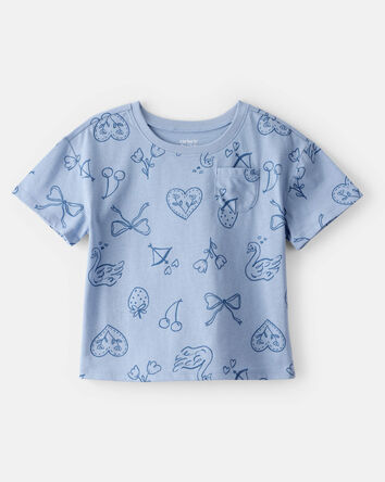 Toddler Girl Bow Icon Short-Sleeve Pocket Tee - Blue, 