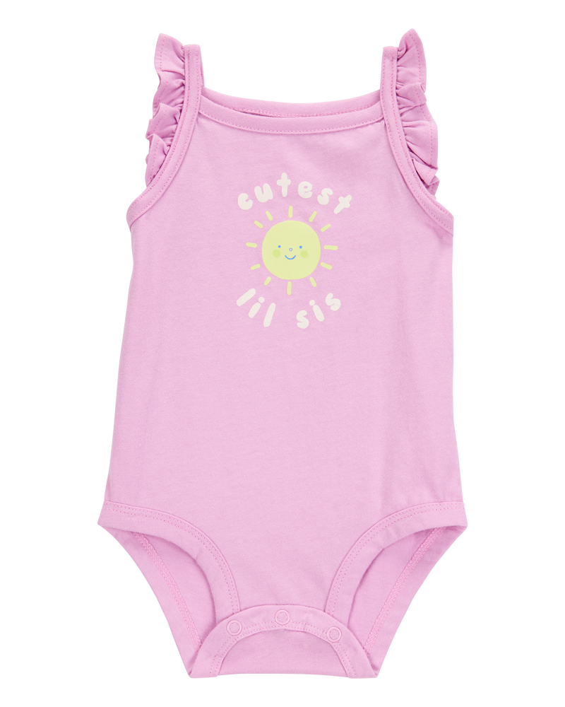 Baby Lil Sis Flutter-Sleeve Bodysuit - Pink, image 1 of 3 slides