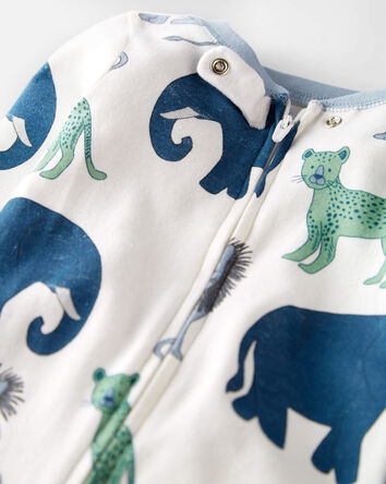 Baby Organic Cotton 1-Piece Pajamas in Wildlife Print, 