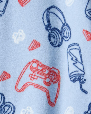 Boys Video Games Print Loose Fit Long-Sleeve Zip-Up 1-Piece Pajamas - Blue, 