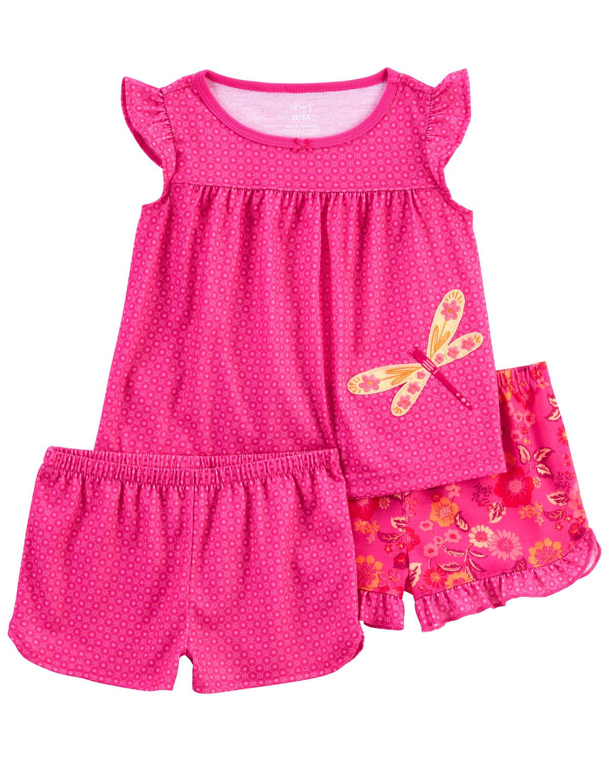 Pink Toddler 3Piece Dragonfly Loose Fit Pajamas