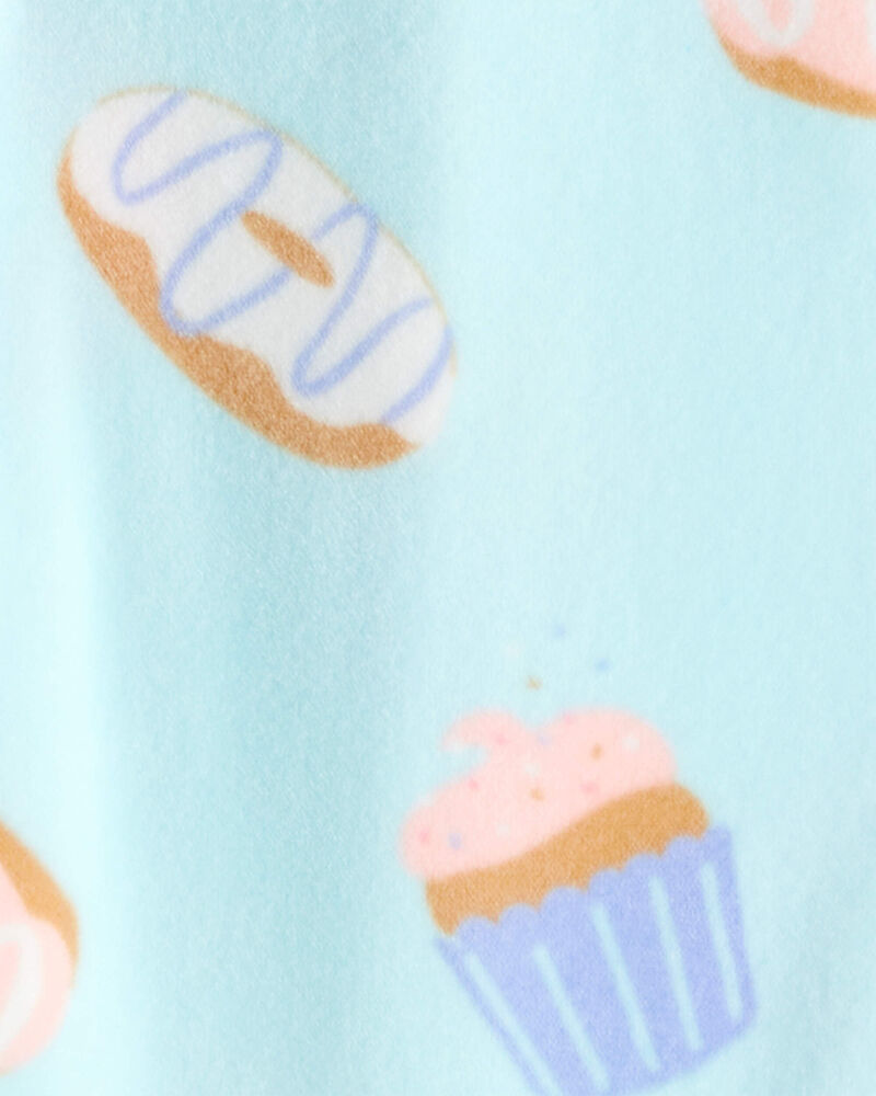 Toddler Girl Donuts Print Velour Long-Sleeve Loose Fit 1-Piece Pajamas - Blue, image 3 of 4 slides